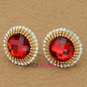 Red crystal decoration zinc alloy stud earrings