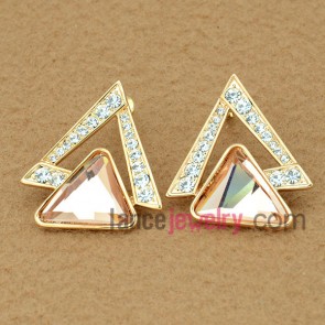 Creative triangle shape stud earrings with rhinestone and crystal decoration