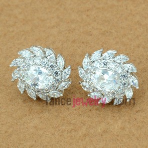 Delicate stud earrings with copper alloy  decorated transparent cubic zirconia with sunflower