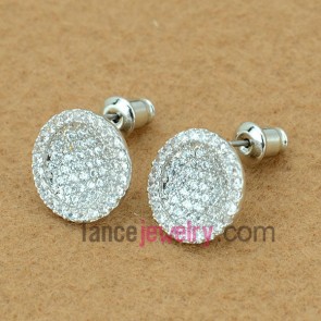 Fashion stud earrings with copper alloy  decorated transparent cubic zirconia with circle shape