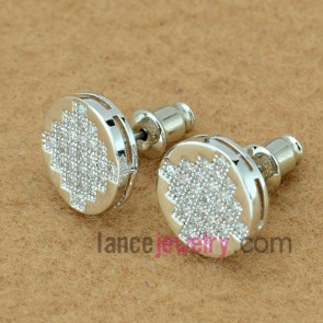 Trendy stud earrings with copper alloy  decorated transparent cubic zirconia with special shape