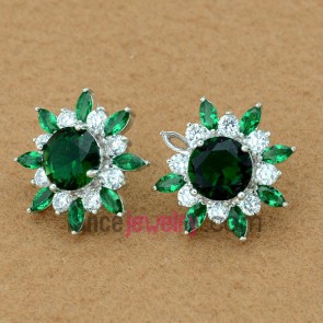 Delicate green color zirconia decorated stud earrings