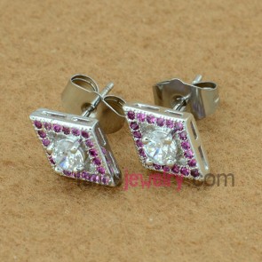 Unique violet color zirconia decorated stud earrings