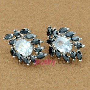 Classic black color zirconia decorated stud earrings
