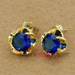 Vintage blue color zirconia decorated stud earrings