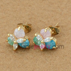 Unique multicolor zirconia beads decorated stud earrings