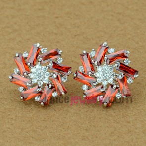 Glittering color zirconia decorated stud earrings