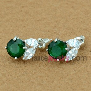 Striking green color zirconia decorated stud earrings