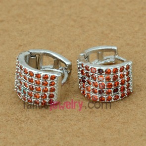 Classic red color zirconia decorated stud earrings
