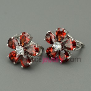 Hot red color beads decorated stud earrings