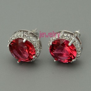 Elegant red color zirconia decorated stud earrings