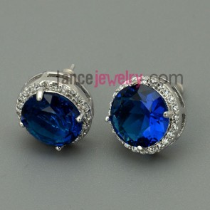 Elegant blue color decorated stud earrings