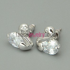 Lovely swan model decorated stud earrings