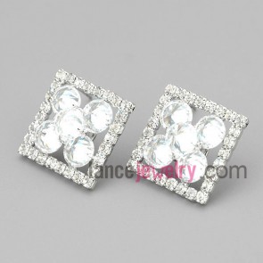 Square frame with round zircons inside earrings