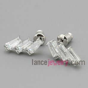 Artistic three zircon squares studded earrings