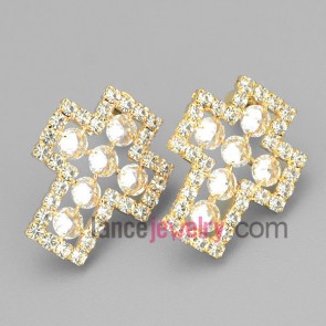 Golden square frame studded earrings