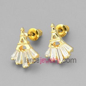Golden tower studded earrings