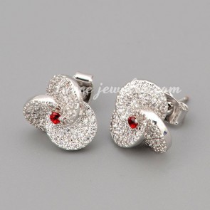 Cute earrings with red cubic zirconia in the special shape