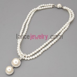 Retro strand necklace with rhinestone & beads pendant decoration