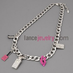 Lovely alloy necklace decorated with perfume bottle model