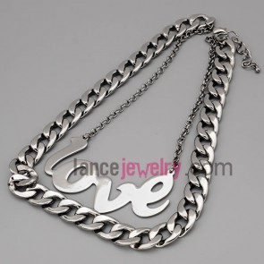 Fancy alloy chain necklace decorated with gun black plating