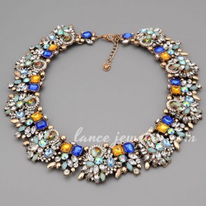 Fancy statement necklace decorated with rhinestone & crystal
