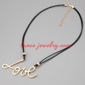 Mignon necklace with black hide rope & letter LOVE pendant 