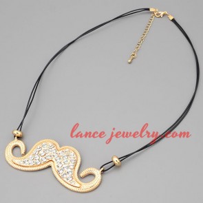 Cute necklace with black hide rope & mustache pendant 