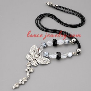 Nice necklace with black hide rope & butterfly pendant 