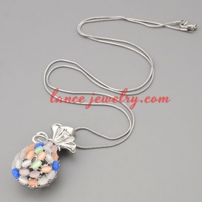 Lovely necklace with metal chain & colorful cat eyes pendant 