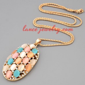 Colorful necklace with metal chain & multicolor cat eye pendant 