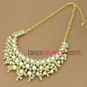 Golden rhinestone bead sweater chain necklace 