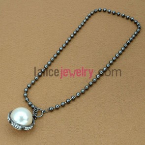 Elegant series sweater chain necklace with a big size white bead