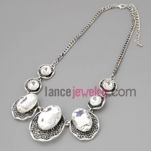 Nice necklace with metal chain & alloy part decorate shiny rhinestone 