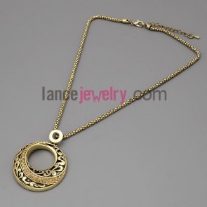 Special necklace with gold metal chain & alloy ring pendant decorate shiny rhinestone 