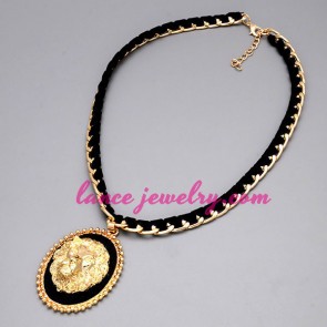 Cool necklace with black fabric & lion pendant 