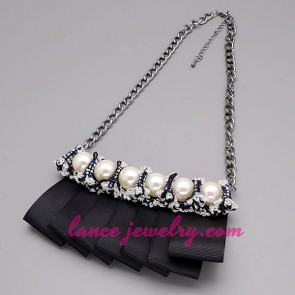 Elegant necklace with black cord & ABS beads