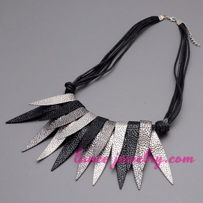Personality necklace with black rope & alloy part 