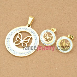 Stainless Steel Jewelry Sets, Pendant & Earring,Butterfly Style