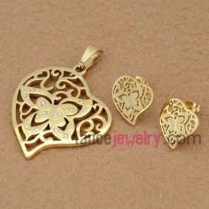  Stainless Steel Jewelry Sets, Pendant & Earring,Hollow Craft