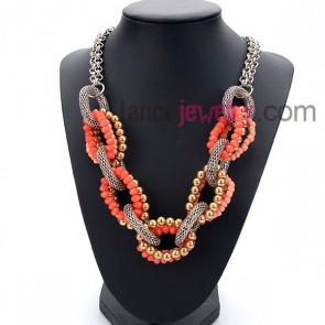 Fashion red color necklace with many bead rings
