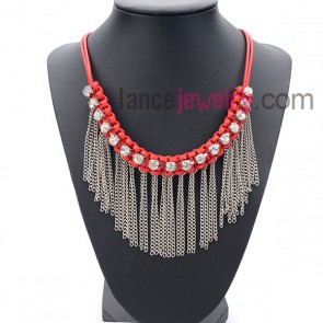 Delicate necklace decorated with red rope and pendant
