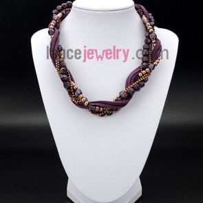 Purple cashmere and beads decorated necklace
