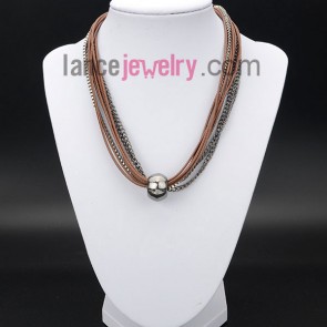 Cool necklace decorated with wax rope and metal chain and ring