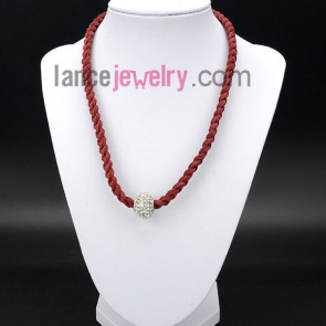 Fashion necklace with red korean cashmere and ring decorated rhinstone


