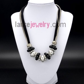 Cool necklace with alloy rings and black korean cashmere