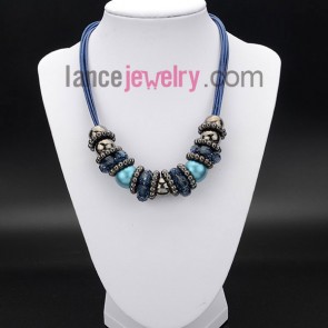 Trendy necklace with acrylic beads and blue wax rope and ccb
