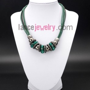 Nice necklace with ccb beads and green leather rope and crystal beads