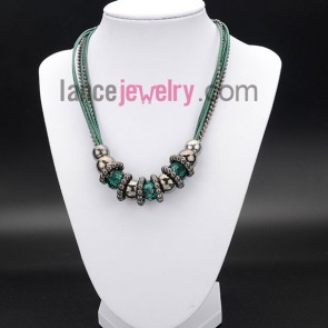 Fashion necklace with ccb beads and crystal and green wax rope