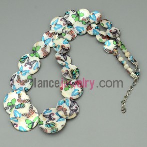 Colorful butterfly pattern shell necklace